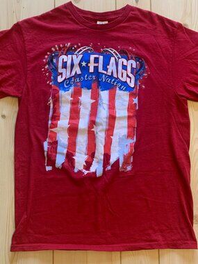 Six Flags Theme Park Roller Coaster Nation American Flag Patriotic USA T-Shirt M